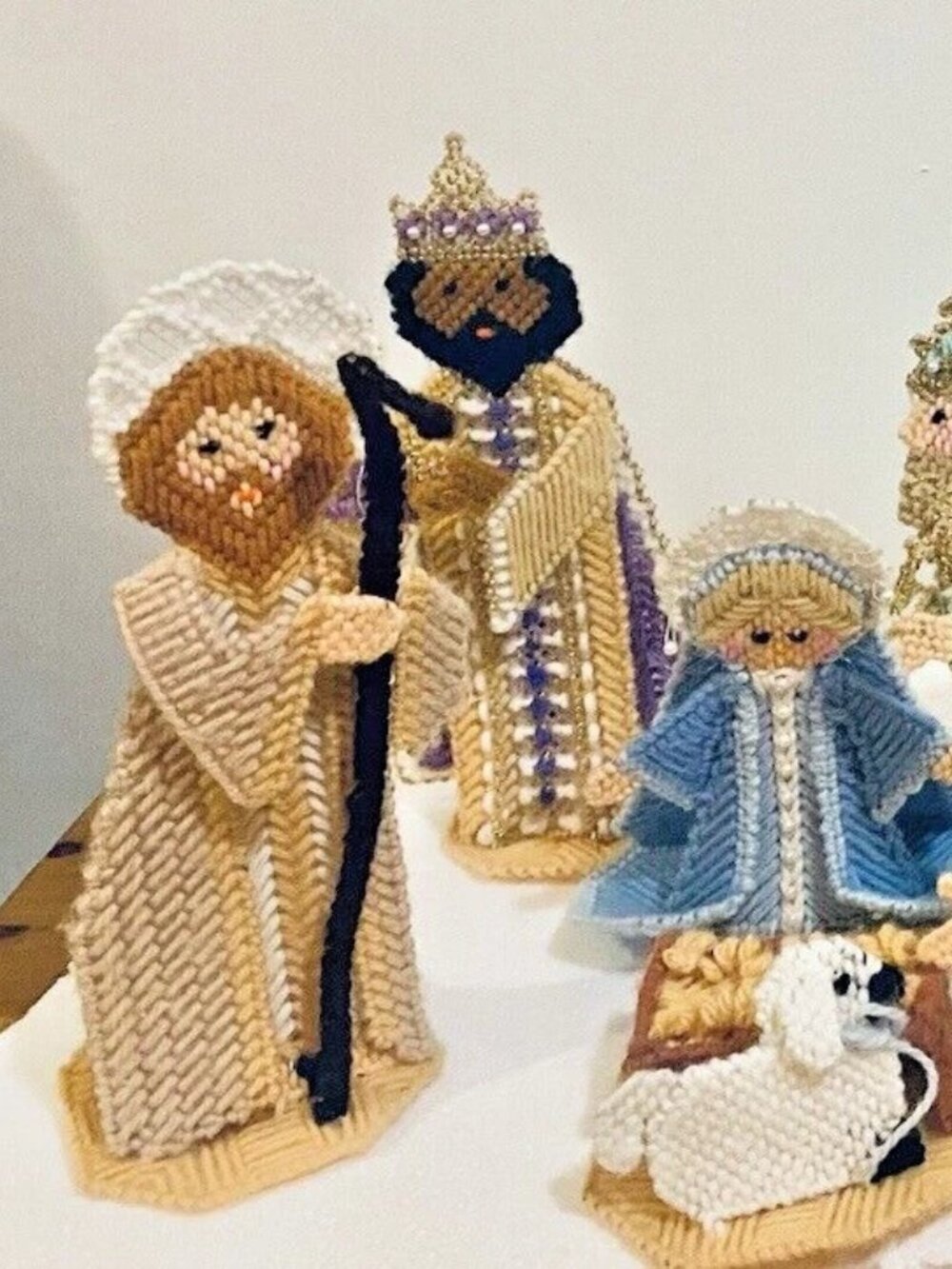 Finished Christmas Nativity Cross Stitch Plastic Canvas 9 Pc